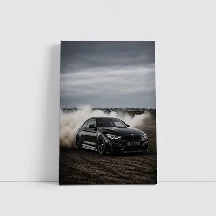 BMW M4 Black Burnout Smoke Dramatic Sky