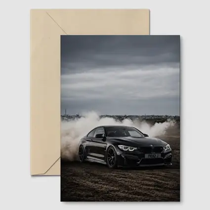 BMW M4 Black Burnout Smoke Dramatic Sky