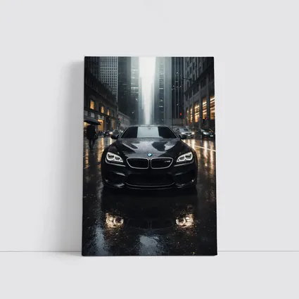 BMW M6 Black Rainy City Street Night