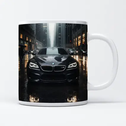 BMW M6 Black Rainy City Street Night