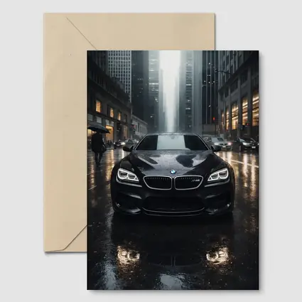 BMW M6 Black Rainy City Street Night