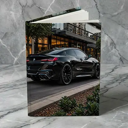 BMW M8 Black Coupe Urban Street Setting