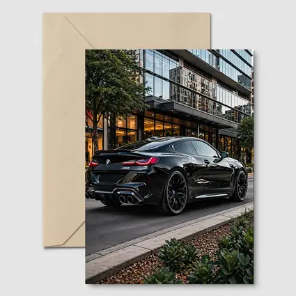 BMW M8 Black Coupe Urban Street Setting