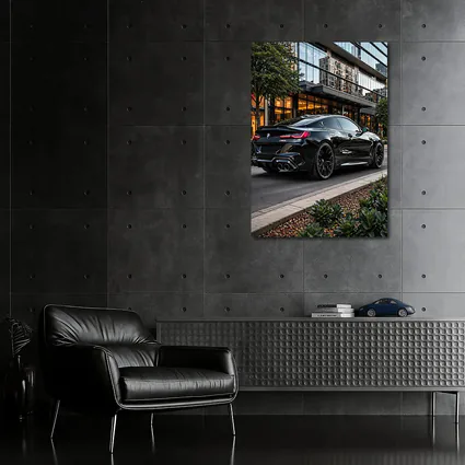 BMW M8 Black Coupe Urban Street Setting