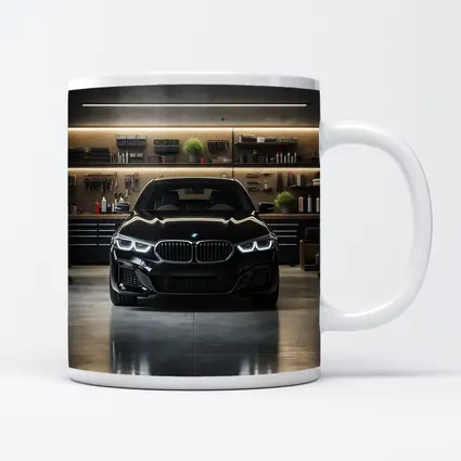Black BMW Sedan Parked in Dark Garage