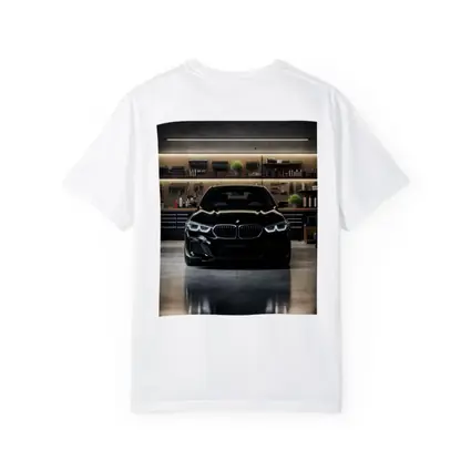 Black BMW Sedan Parked in Dark Garage