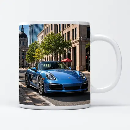 Blue Porsche Boxster Parked Downtown City Street