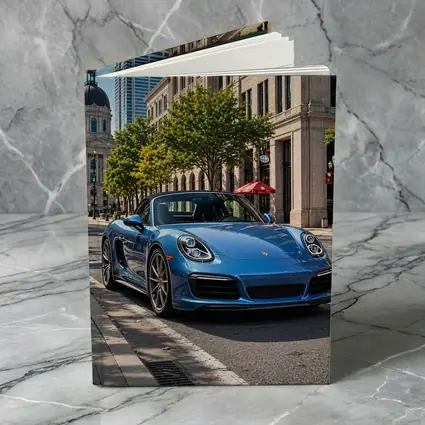 Blue Porsche Boxster Parked Downtown City Street