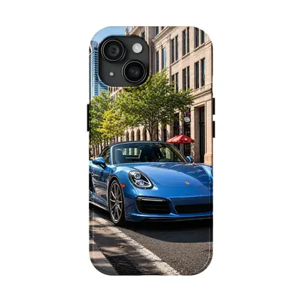 Blue Porsche Boxster Parked Downtown City Street