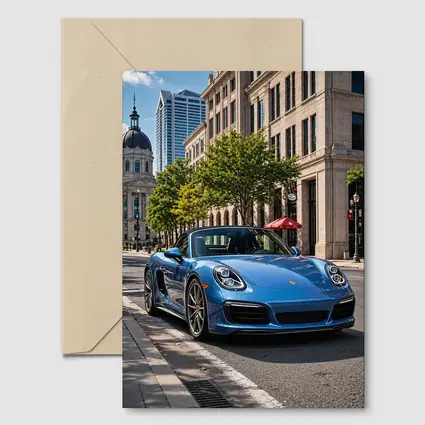 Blue Porsche Boxster Parked Downtown City Street