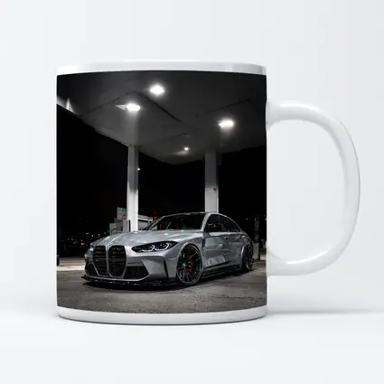 BMW M3 Gray Sedan Night Gas Station