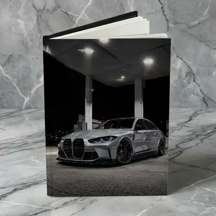 BMW M3 Gray Sedan Night Gas Station