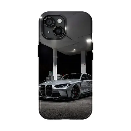 BMW M3 Gray Sedan Night Gas Station