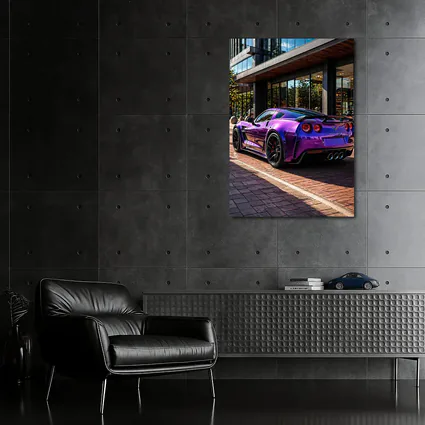 Purple Chevrolet Corvette Parked Urban Street