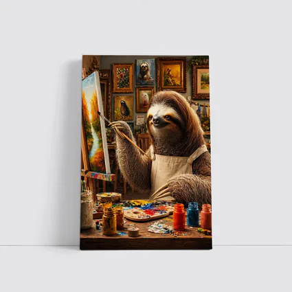Sloth Artist Painting in Cozy Studio