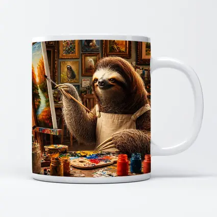 Sloth Artist Painting in Cozy Studio