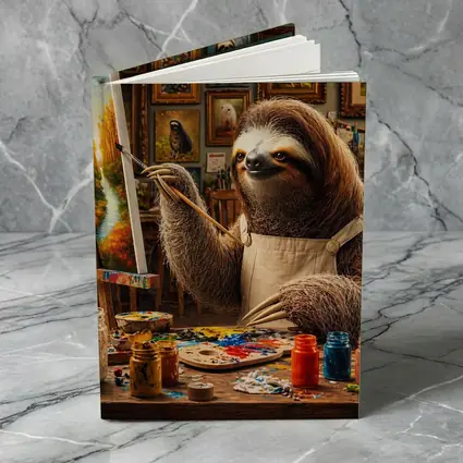 Sloth Artist Painting in Cozy Studio