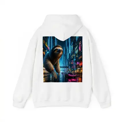 Giant Sloth Over Neon Cyberpunk City