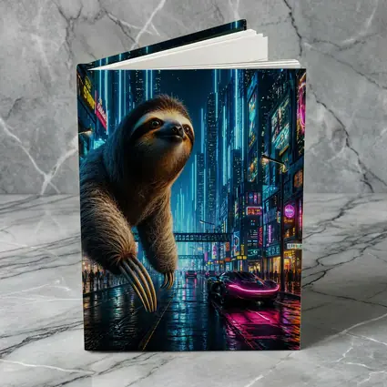 Giant Sloth Over Neon Cyberpunk City