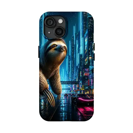 Giant Sloth Over Neon Cyberpunk City
