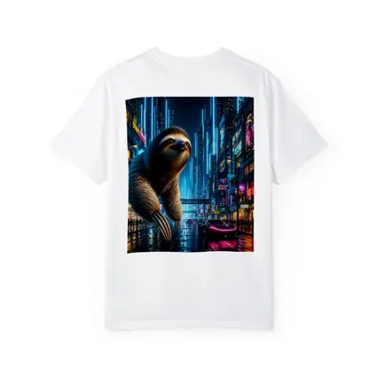 Giant Sloth Over Neon Cyberpunk City
