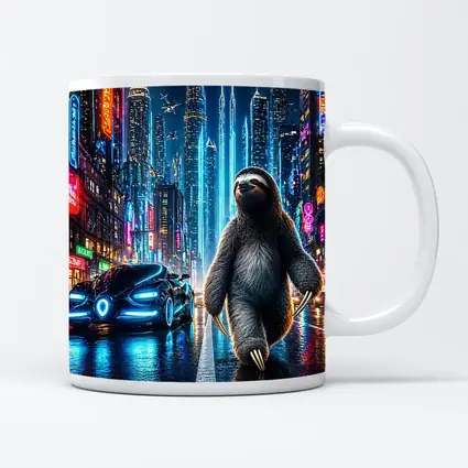 Sloth Walking Neon Cyberpunk City Night