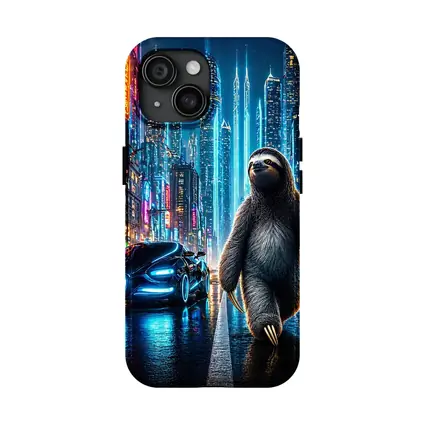 Sloth Walking Neon Cyberpunk City Night