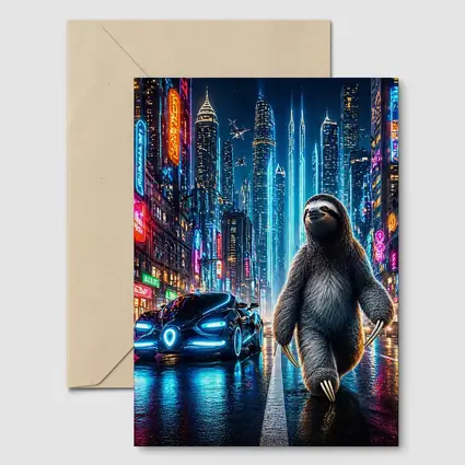Sloth Walking Neon Cyberpunk City Night
