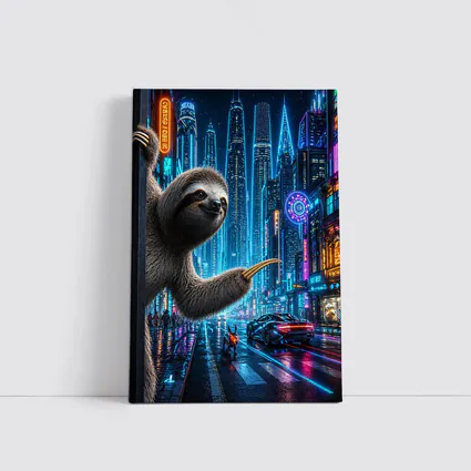 Sloth Hanging in Neon Cyberpunk City