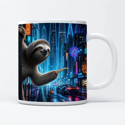 Sloth Hanging in Neon Cyberpunk City