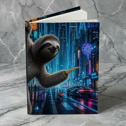 Sloth Hanging in Neon Cyberpunk City
