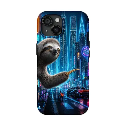 Sloth Hanging in Neon Cyberpunk City
