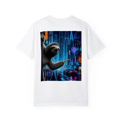 Sloth Hanging in Neon Cyberpunk City