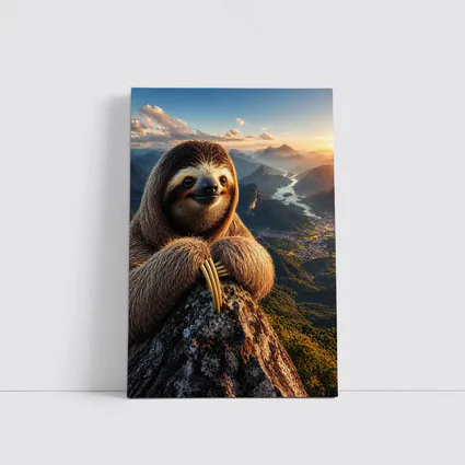 Sloth Perched on Mountain Summit Sunset View