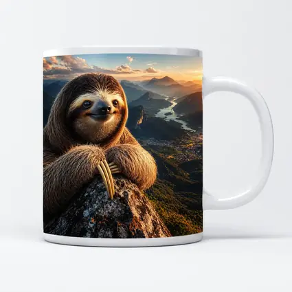 Sloth Perched on Mountain Summit Sunset View