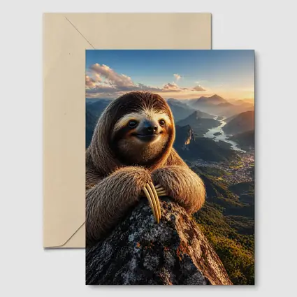 Sloth Perched on Mountain Summit Sunset View