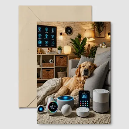 Golden Retriever Relaxing in Smart Home