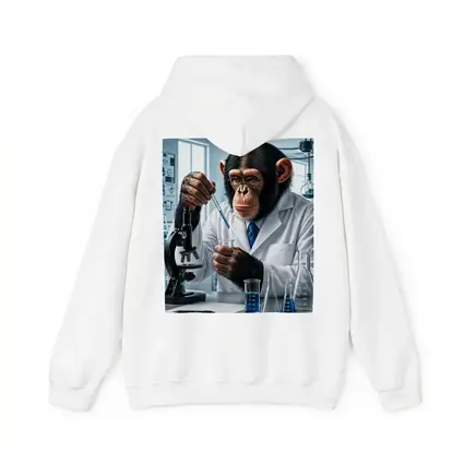 Chimpanzee Scientist In Laboratory With Microscope