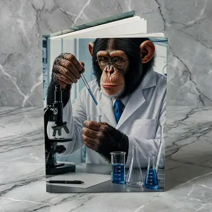 Chimpanzee Scientist In Laboratory With Microscope