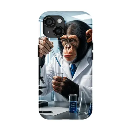 Chimpanzee Scientist In Laboratory With Microscope
