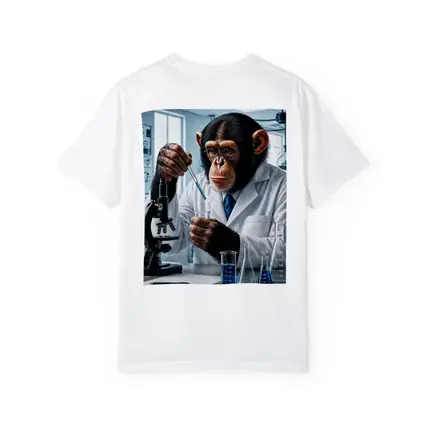 Chimpanzee Scientist In Laboratory With Microscope