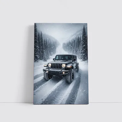 Jeep Wrangler Driving Snow Covered Winter Road