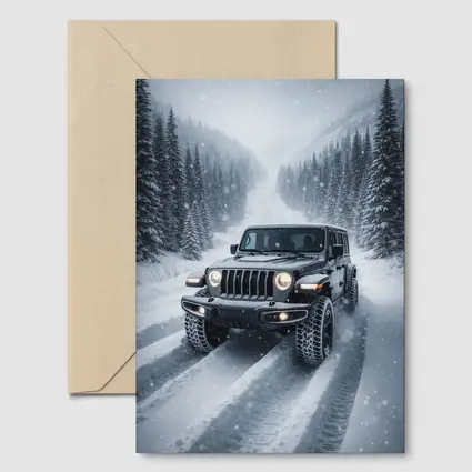 Jeep Wrangler Driving Snow Covered Winter Road