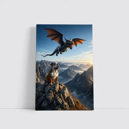 Bulldog and Dragon Over Mountain Peaks