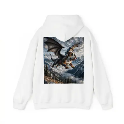 Dragon Bulldog Flying Over Mountain Peaks