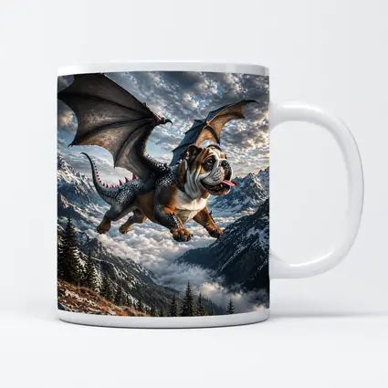 Dragon Bulldog Flying Over Mountain Peaks