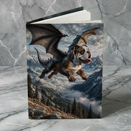 Dragon Bulldog Flying Over Mountain Peaks