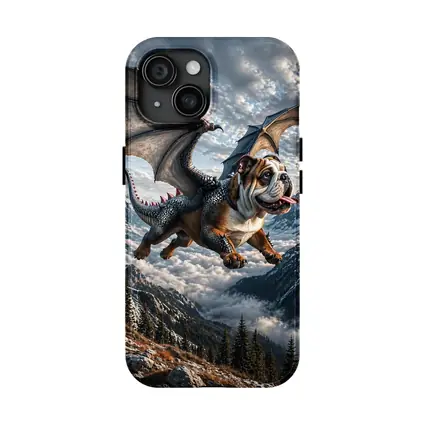 Dragon Bulldog Flying Over Mountain Peaks
