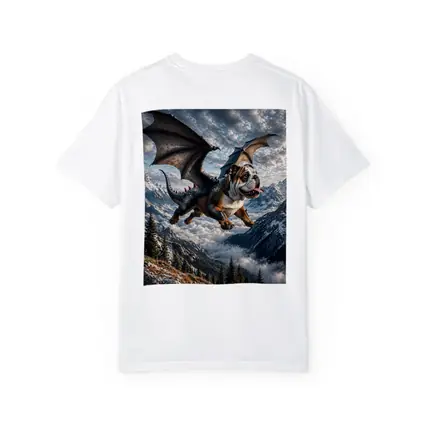 Dragon Bulldog Flying Over Mountain Peaks