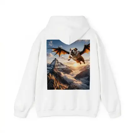 Dragon Winged Bulldog Flying Over Mountains